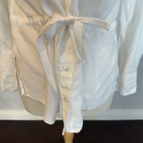 Theory Women's Long Sleeve Drawstring Waist Button Down Shirt Top White Size L - Picture 5 of 8